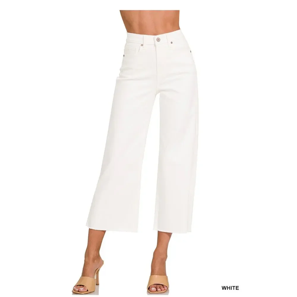 Zenana - High Rise Wide Leg Cropped White Denim - Size 29 - Picture 2 of 4